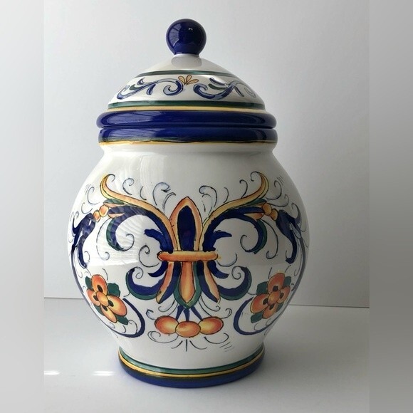 TUSCANY VASE DECORATIVE WITH LID 11.5'' TALL WHITE/BLUE MULTICOLOR MADE IN CHINA - Picture 4 of 9